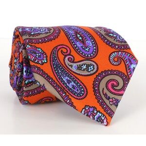 Robert Talbott Best of Class Silk Neck Tie Orange Purple Tan Paisley Print USA